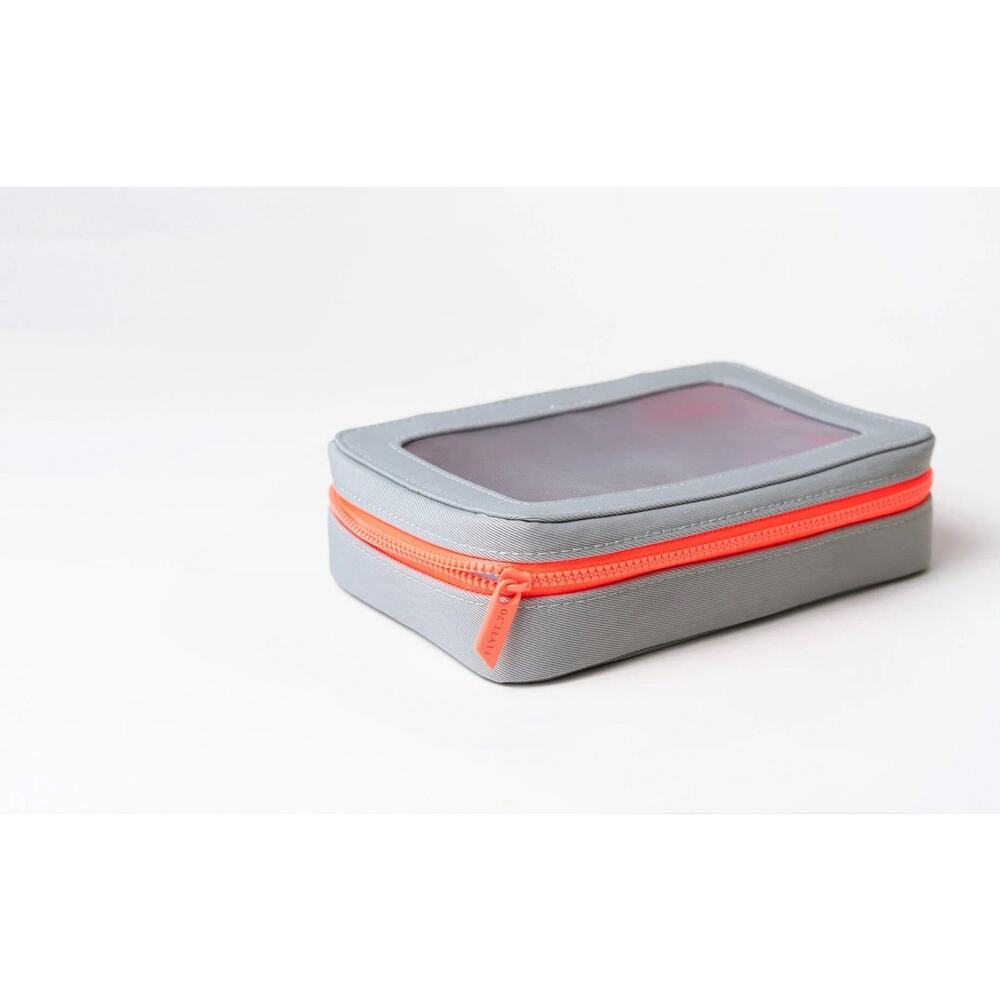 Flyte .70 Make Up Bag Case Gray And Neon Coral 8” x 5” x 2” Travel Case